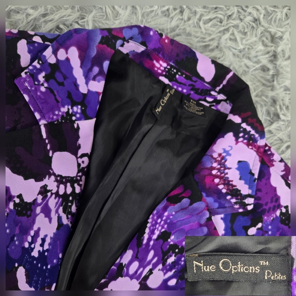 Nue Options Womens PM Petite‎ Medium Purple 3 Button No Vent Blazer Jacket